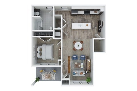 Floor plan for 1 bed, 1 bath, 763 sqft